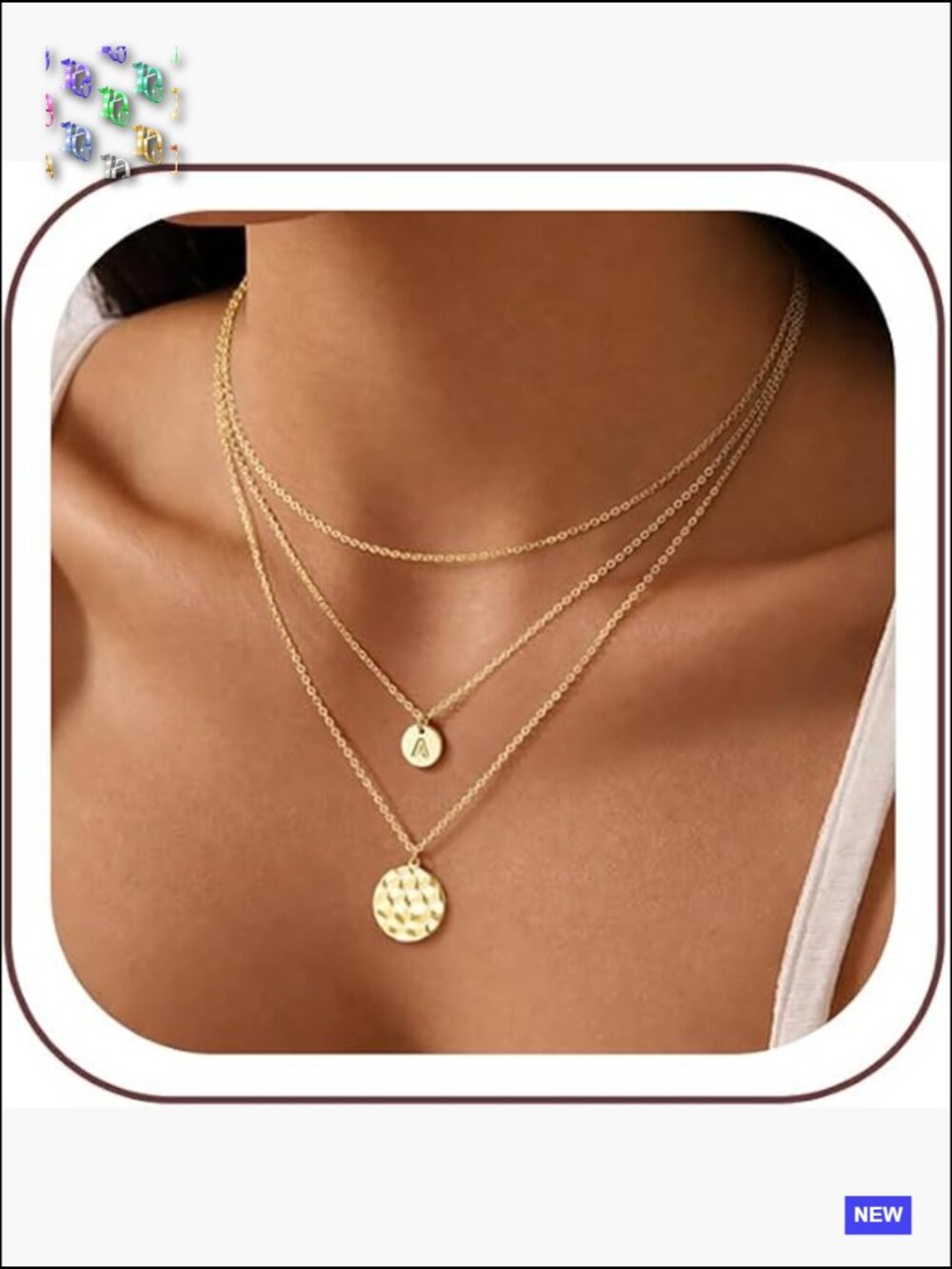 Layered Initial Coin Choker Necklace Set Two-Tone Chains 3-in-1